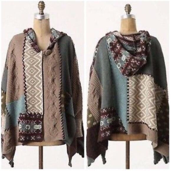 ANTHROPOLOGIE x SLEEPING ON SNOW Assembly Patchwork Cape Poncho One Size {187} - Picture 1 of 5